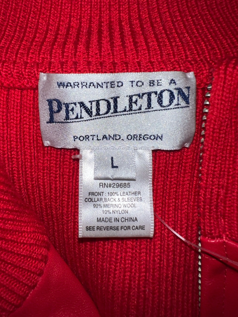 Pendleton Red Genuine Leather Zip-Front Sweater - Picture 4 of 4